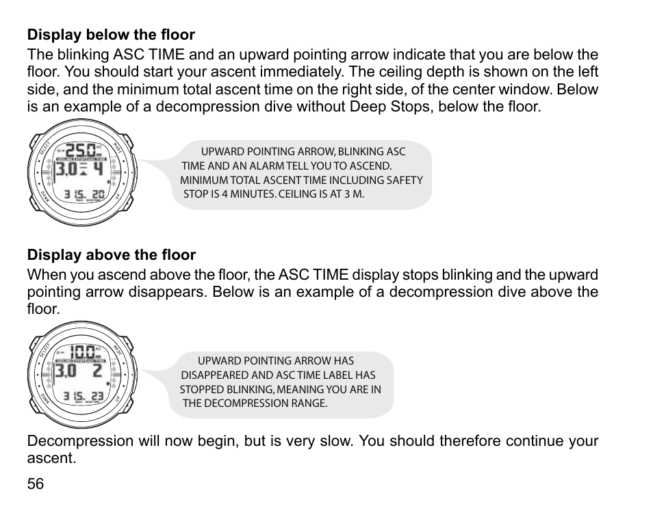 Display below the floor, Display above the floor | SUUNTO D4 User Manual | Page 55 / 106