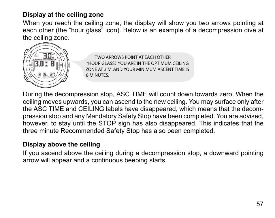 Display at the ceiling zone, Display above the ceiling | SUUNTO D4 User Manual | Page 56 / 106