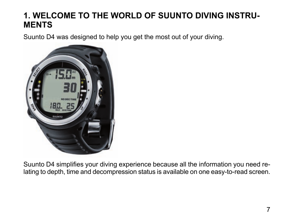 Welcome to the world of suunto diving instruments | SUUNTO D4 User Manual | Page 6 / 106