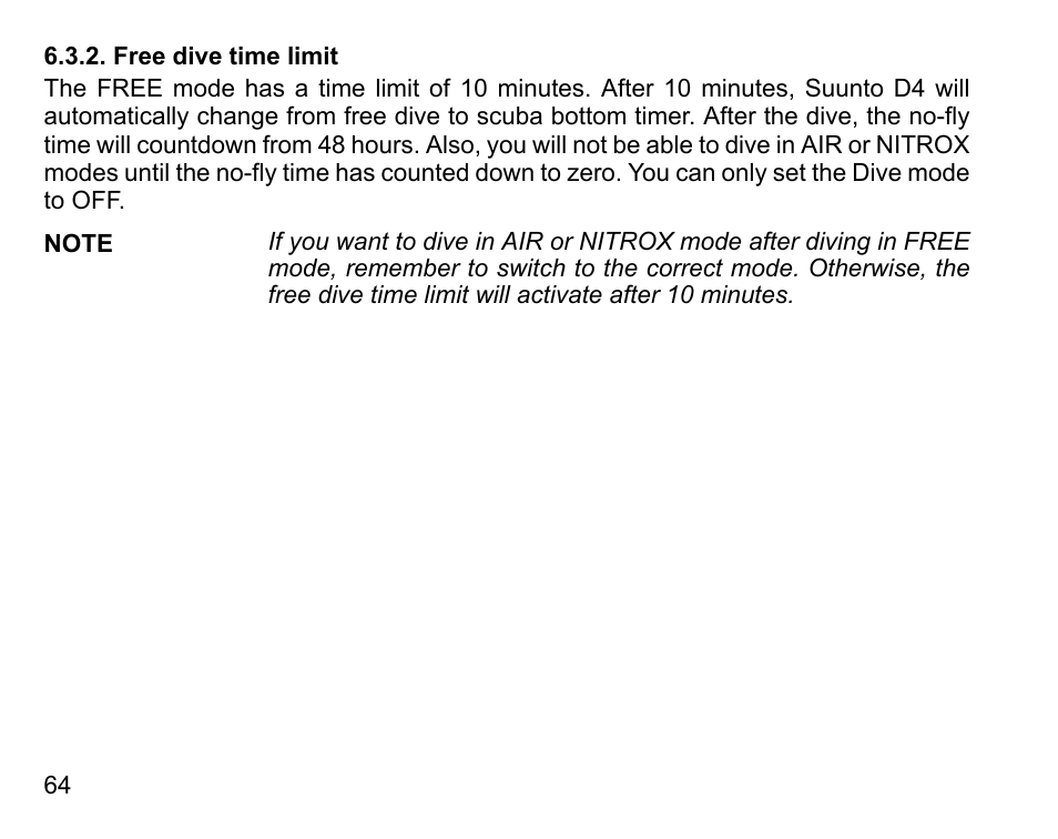 Free dive time limit | SUUNTO D4 User Manual | Page 63 / 106