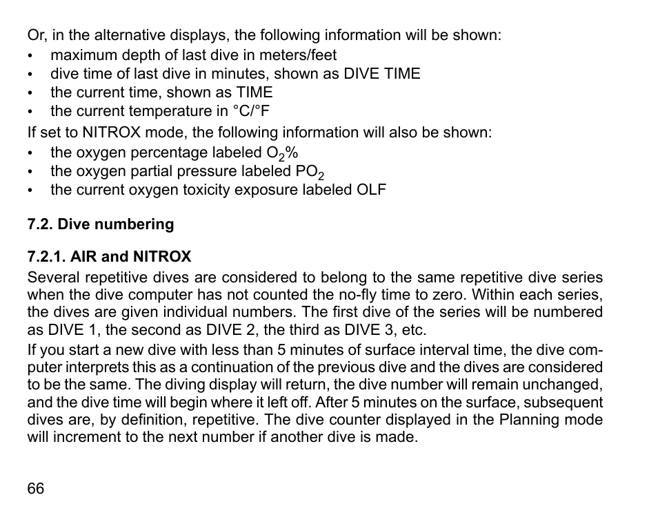 Dive numbering, Air and nitrox | SUUNTO D4 User Manual | Page 65 / 106