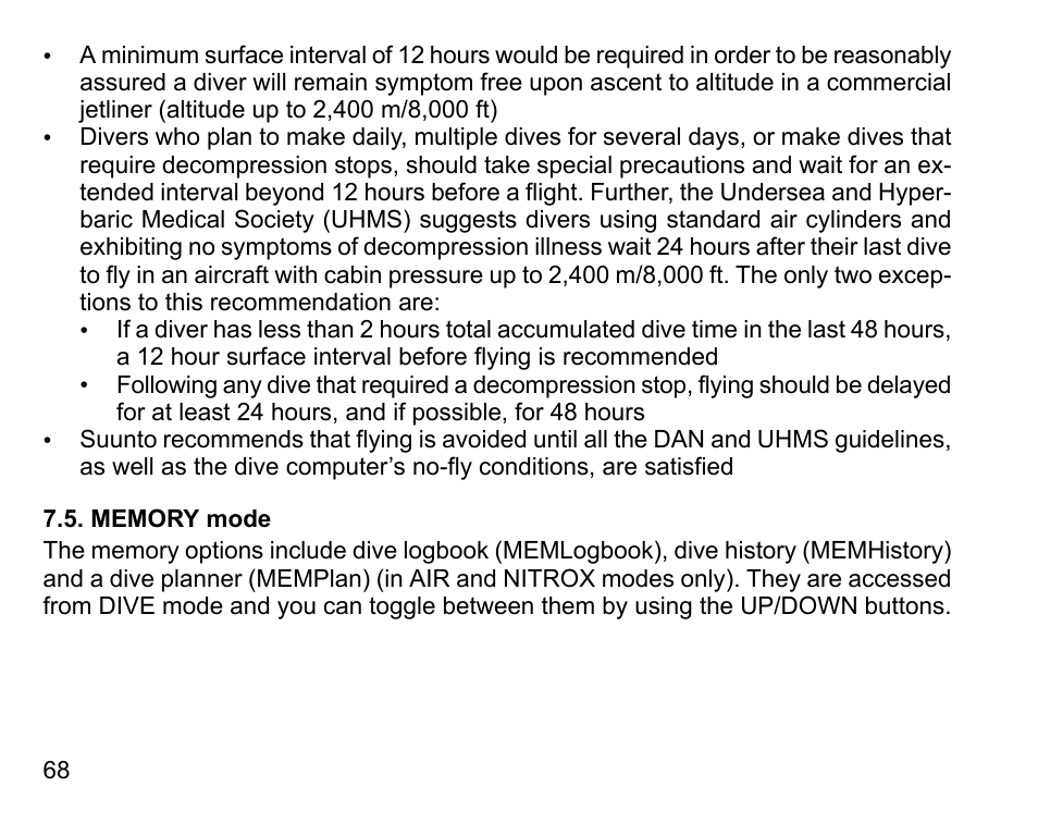 Memory mode | SUUNTO D4 User Manual | Page 67 / 106