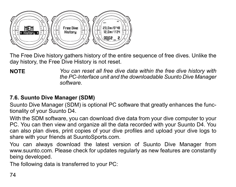 Suunto dive manager (sdm) | SUUNTO D4 User Manual | Page 73 / 106