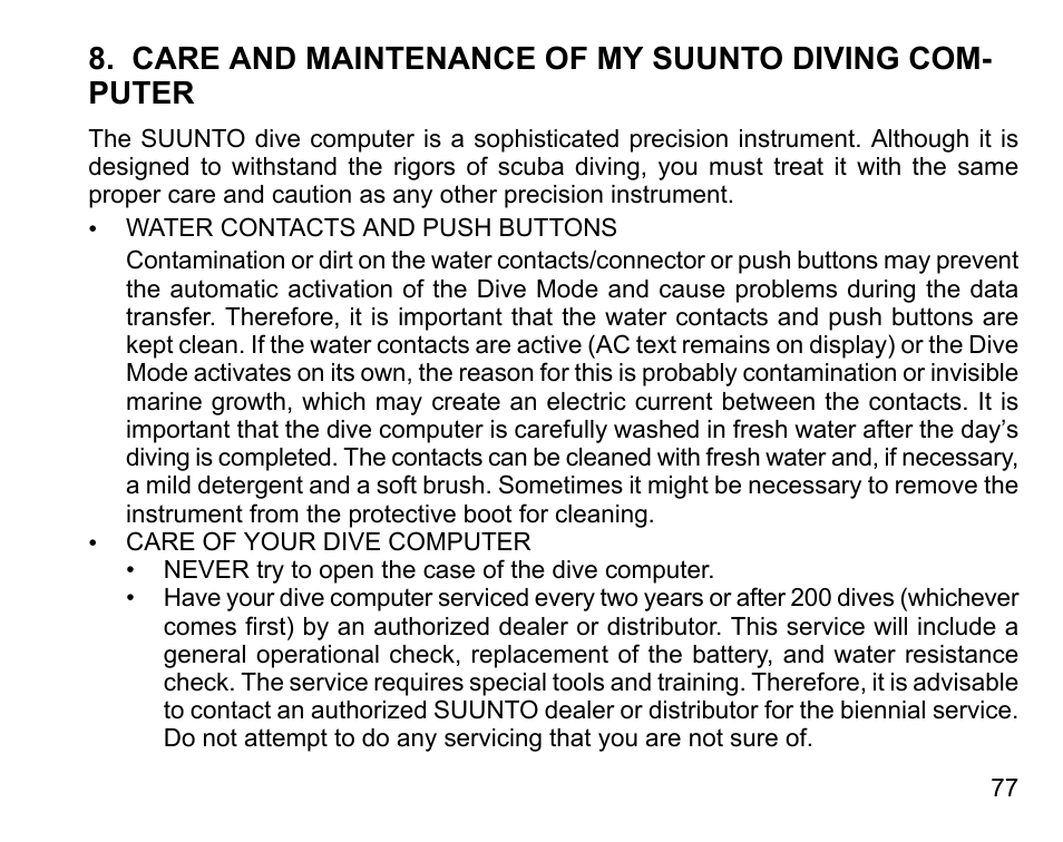 Care and maintenance of my suunto diving computer | SUUNTO D4 User Manual | Page 76 / 106