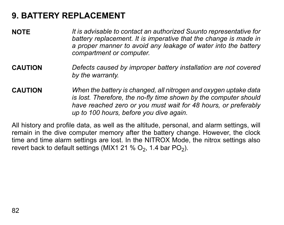 Battery replacement | SUUNTO D4 User Manual | Page 81 / 106