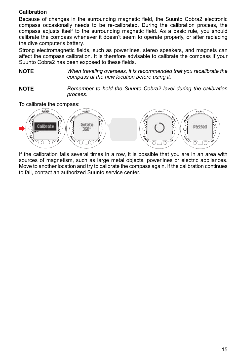 Calibration | SUUNTO Cobra2 User Manual | Page 15 / 56