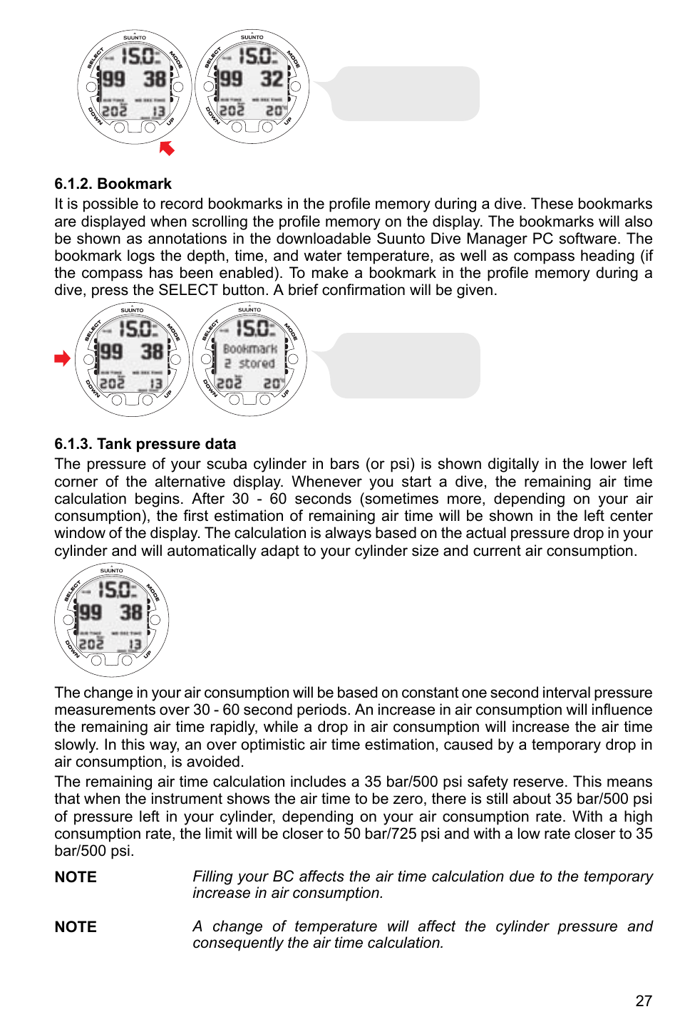 Bookmark, Tank pressure data, 27 6.1.3. tank pressure data | SUUNTO Cobra2 User Manual | Page 27 / 56