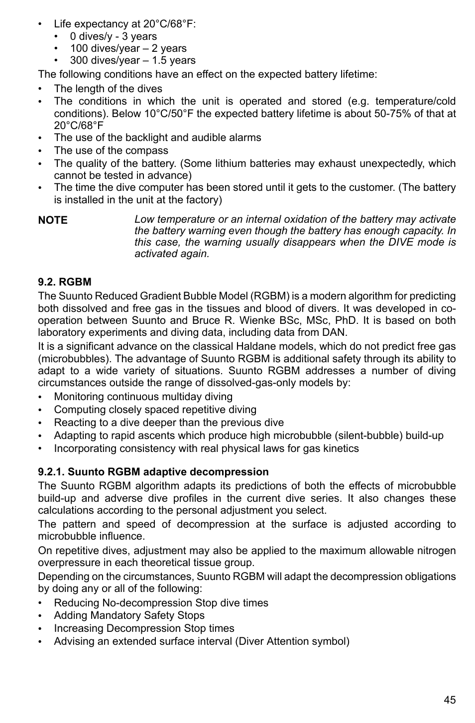 Rgbm, Suunto rgbm adaptive decompression | SUUNTO Cobra2 User Manual | Page 45 / 56