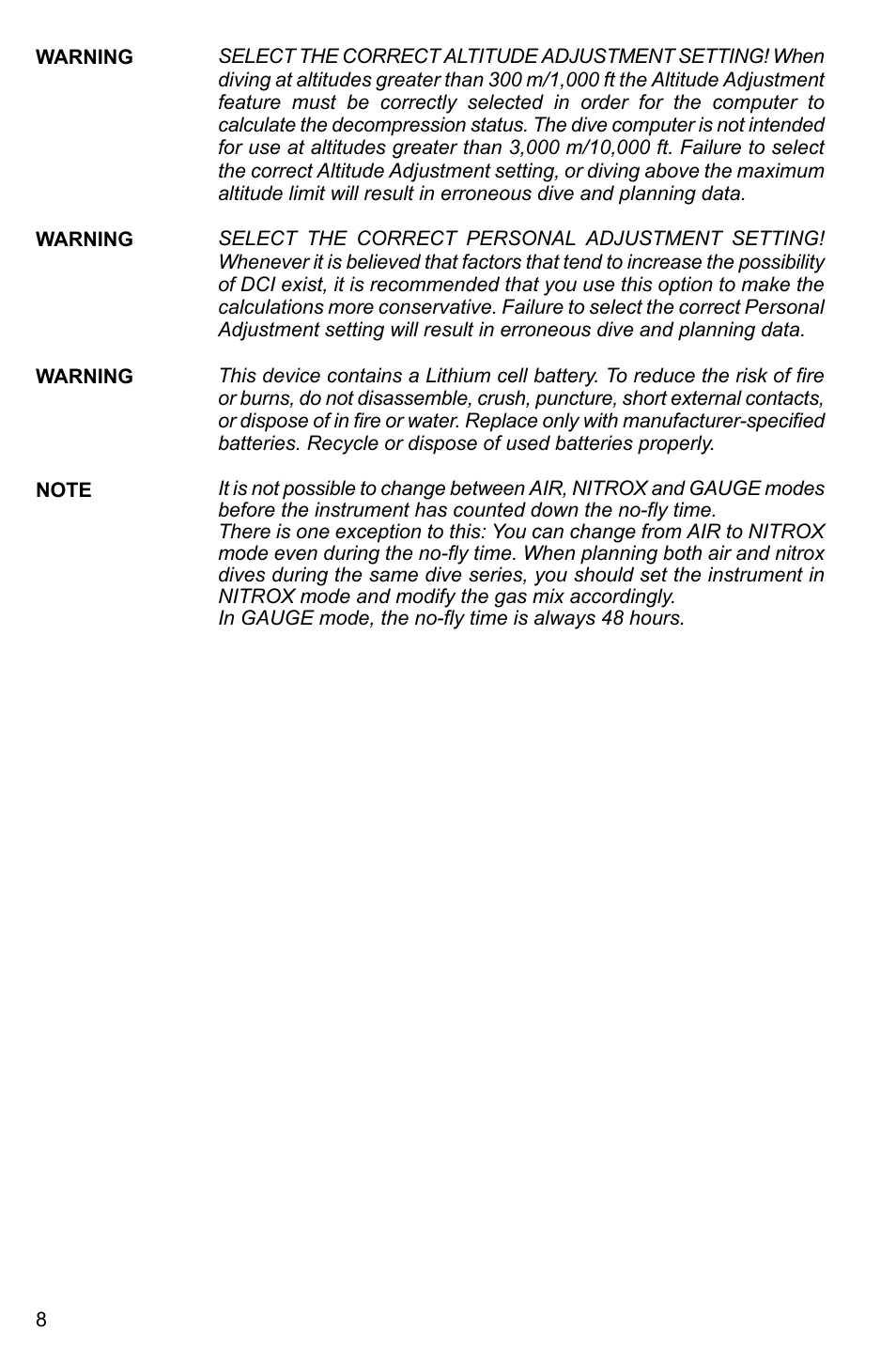 SUUNTO Cobra2 User Manual | Page 8 / 56