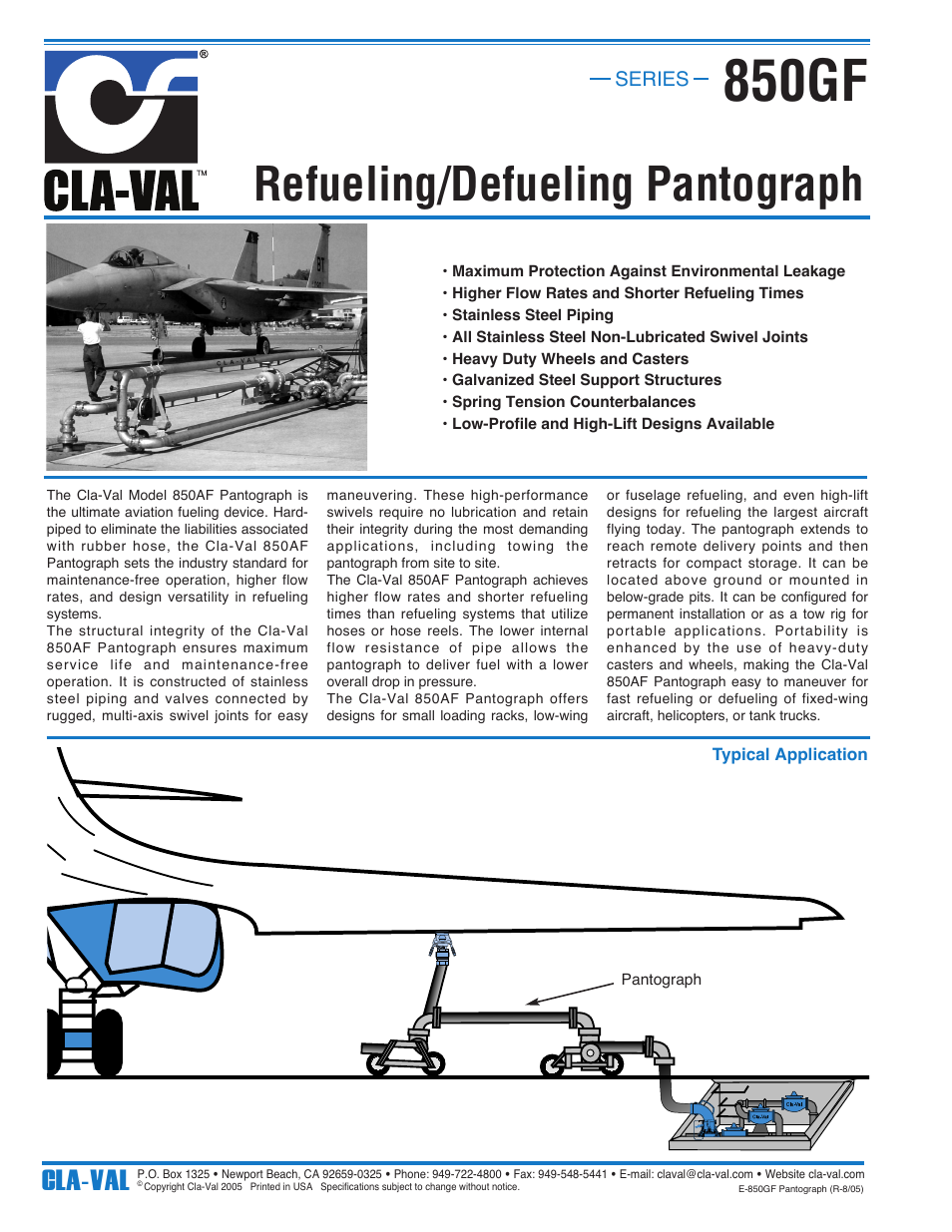 850gf, Refueling/defueling pantograph, Cla-val | Cla-Val 850GF Series User Manual | Page 2 / 2