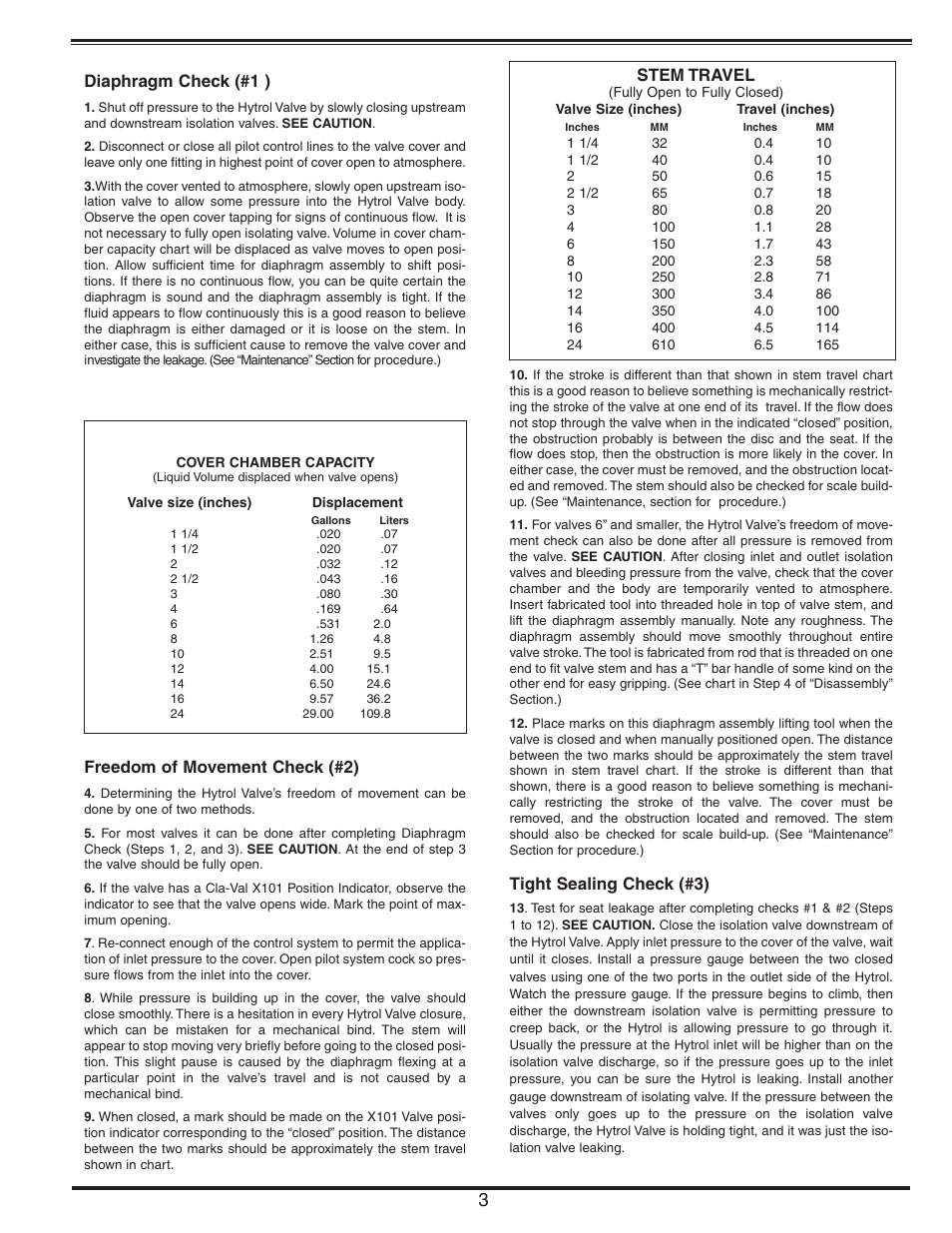 Diaphragm check (#1 ), Freedom of movement check (#2), Tight sealing check (#3) | Stem travel | Cla-Val 100-34 User Manual | Page 3 / 6