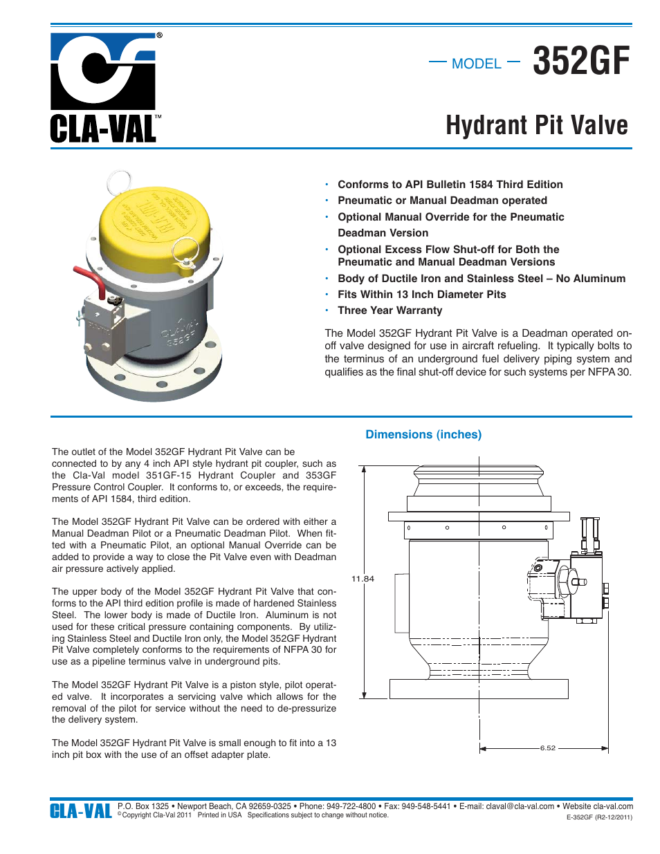 Cla-Val 352GF User Manual | 2 pages