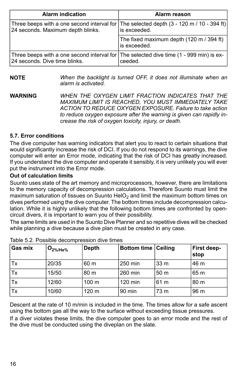 Error conditions | SUUNTO HELO2 User Manual | Page 16 / 64