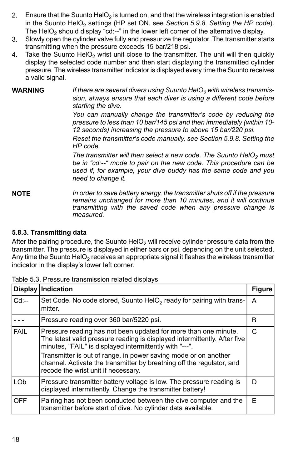 Transmitting data | SUUNTO HELO2 User Manual | Page 18 / 64