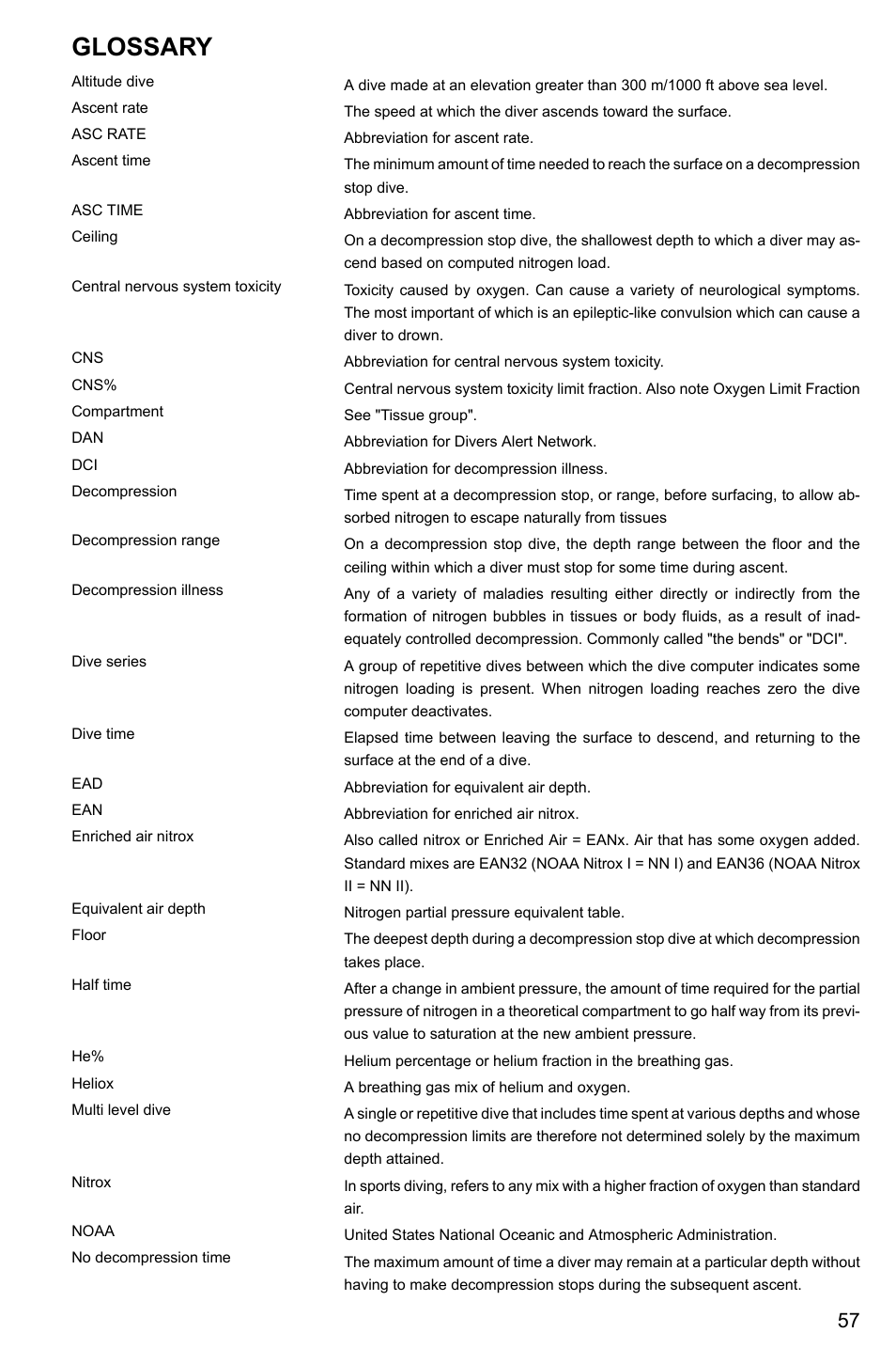Glossary | SUUNTO HELO2 User Manual | Page 57 / 64
