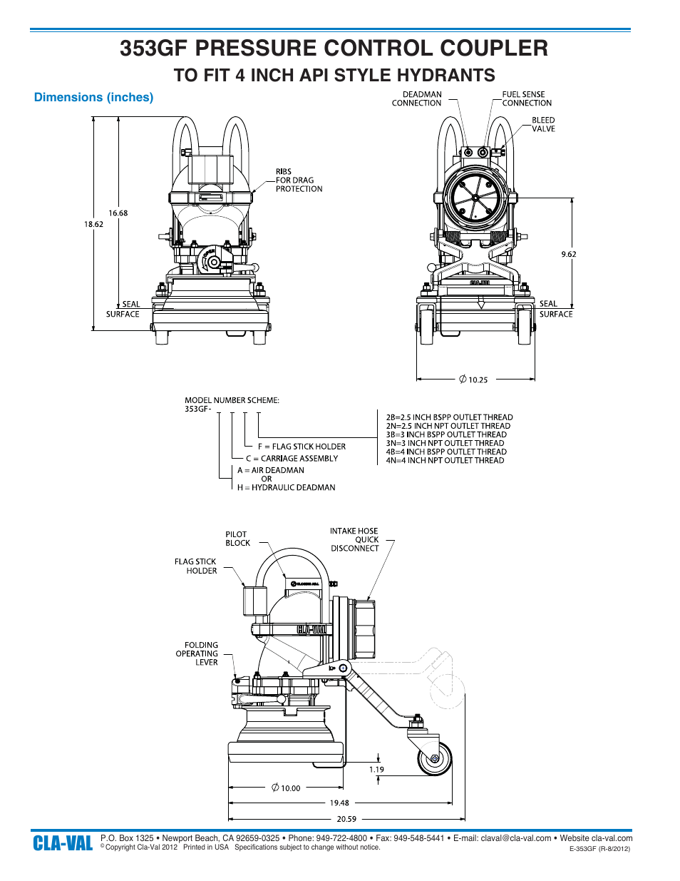 353gf pressure control coupler, Cla-val | Cla-Val 353GF User Manual | Page 2 / 2
