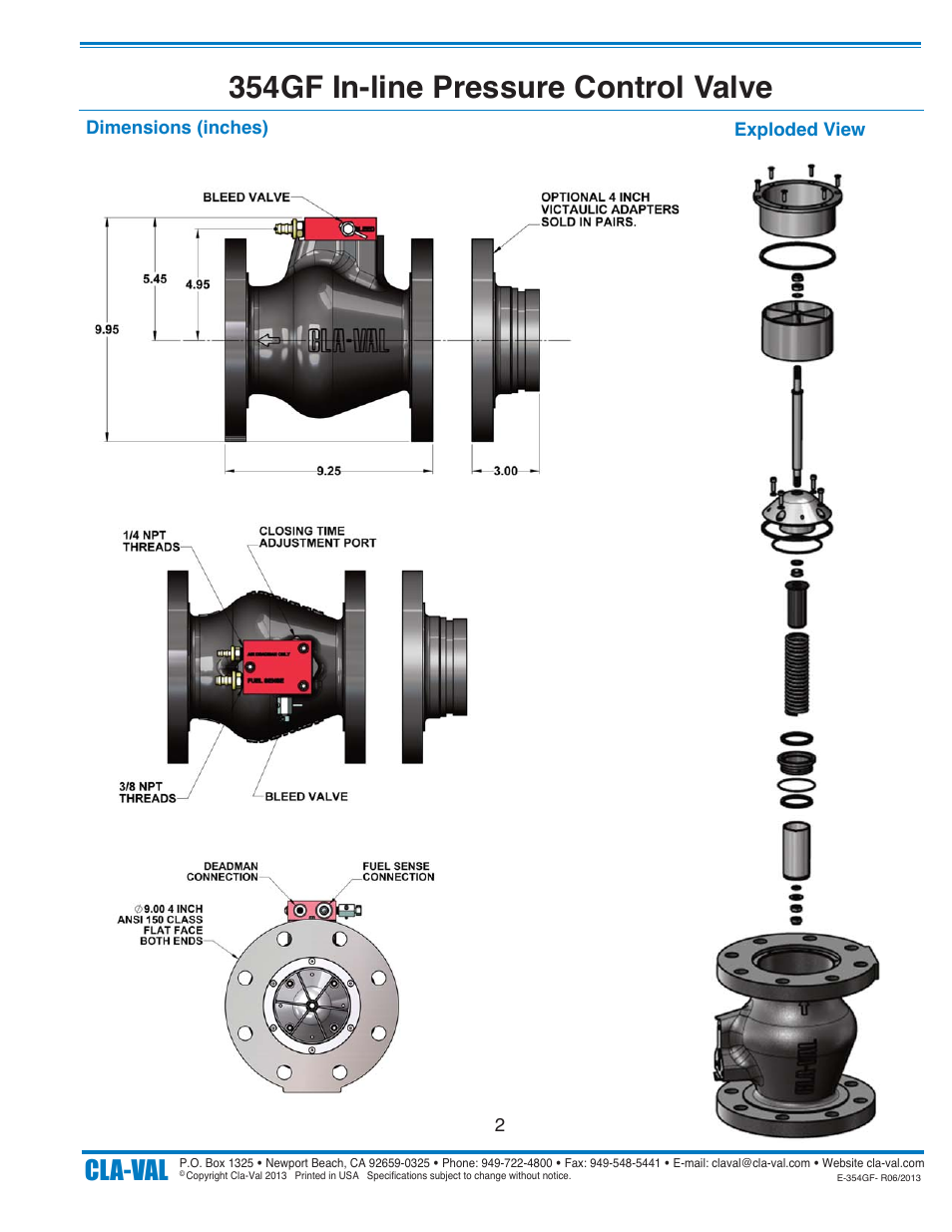 354gf in-line pressure control valve, Cla-val | Cla-Val 354GF User Manual | Page 2 / 2