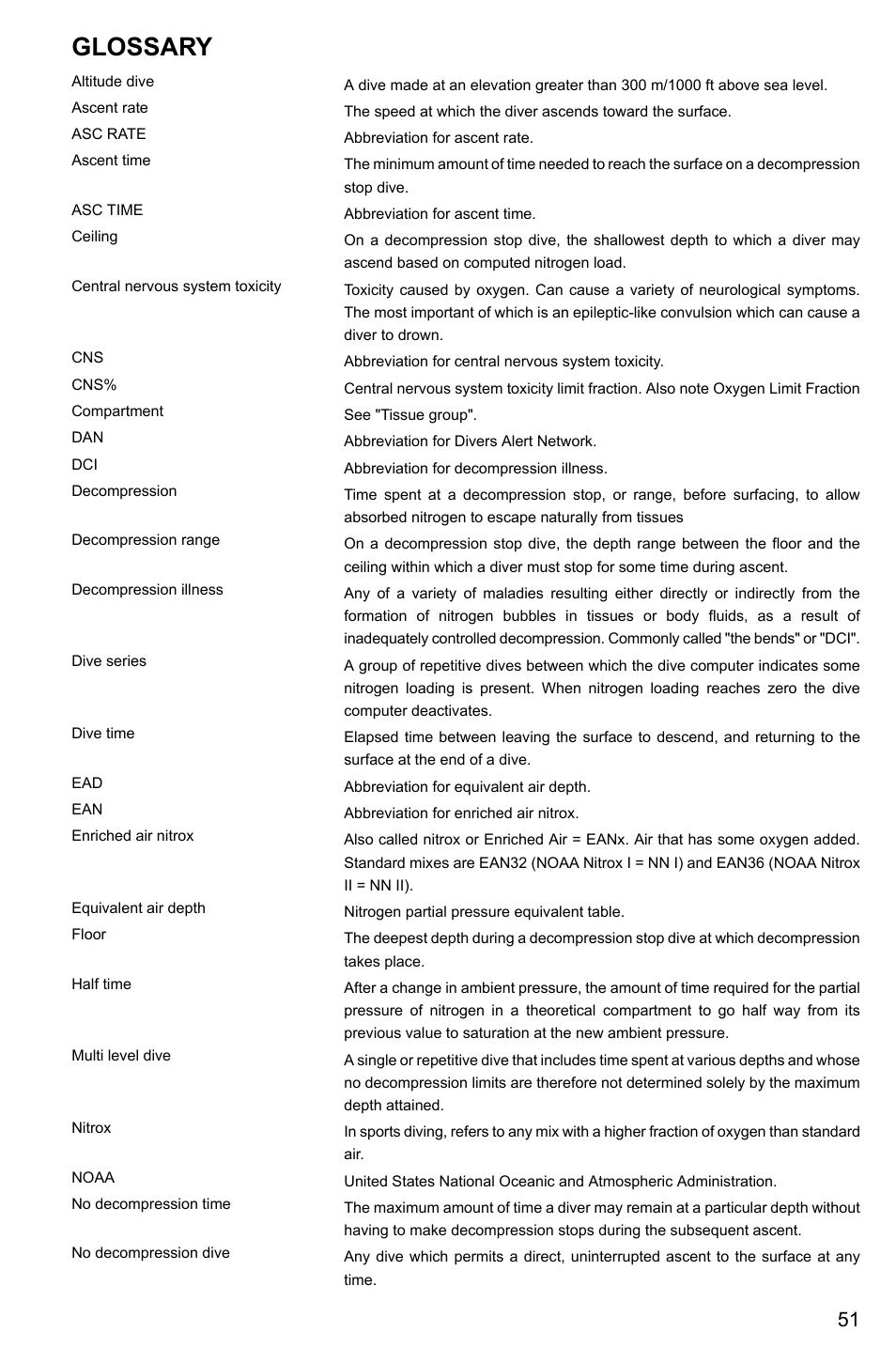 Glossary | SUUNTO Vyper2 User Manual | Page 51 / 55