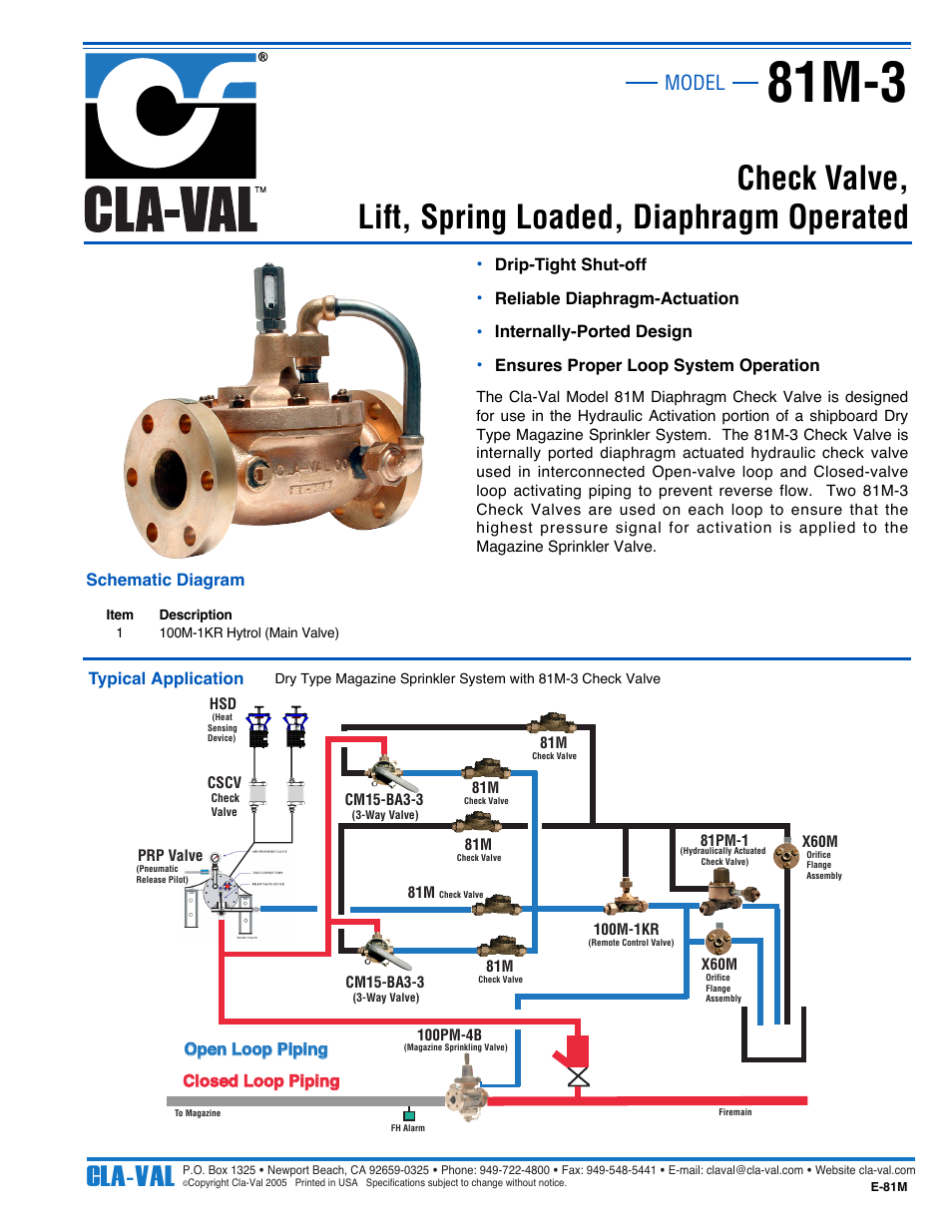Cla-Val 81M-3 User Manual | 1 page