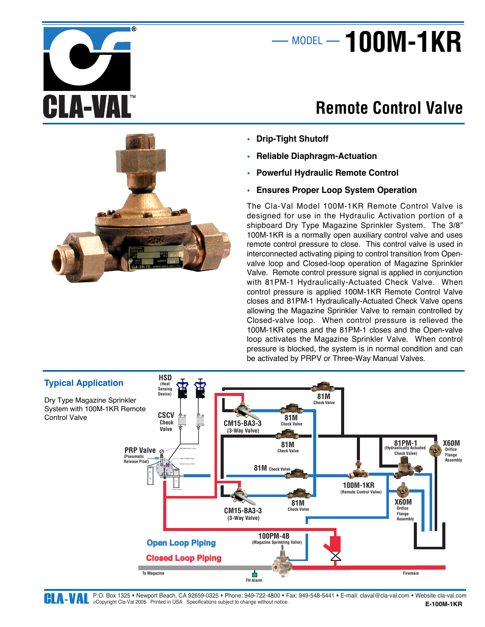 Cla-Val 100M-1KR/KHR User Manual | 1 page