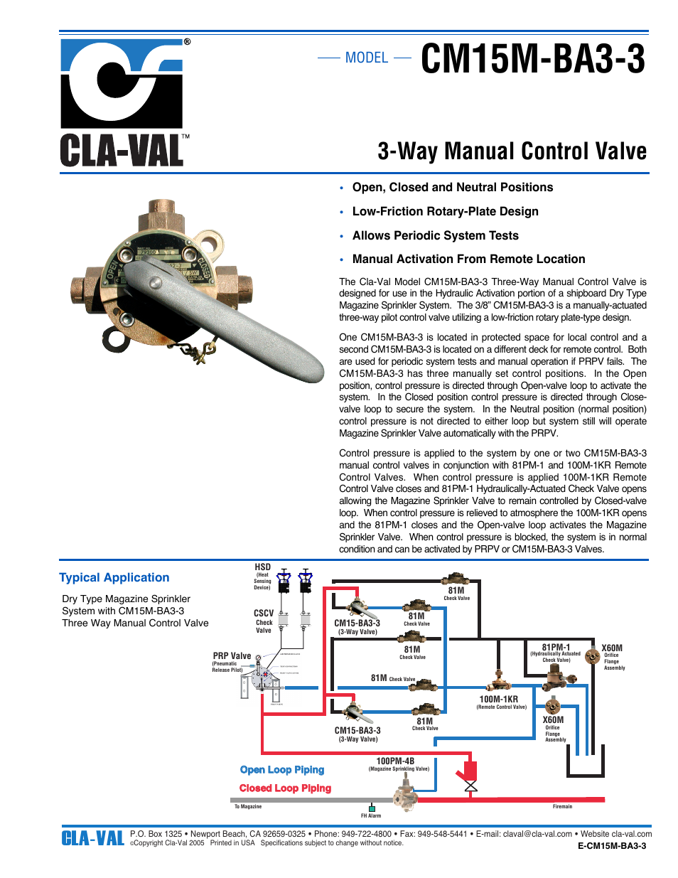 Cla-Val CM15M-BA3-3 User Manual | 1 page