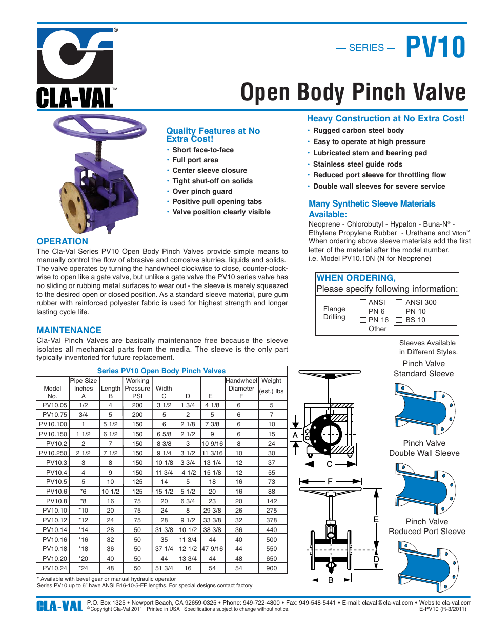 Cla-Val PV10 User Manual | 1 page