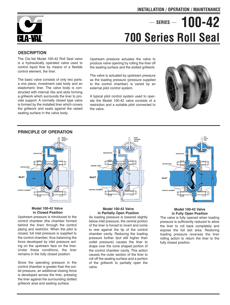 700 series roll seal, Installation / operation / maintenance, Series | Description principle of operation | Cla-Val 736-09 User Manual | Page 7 / 34