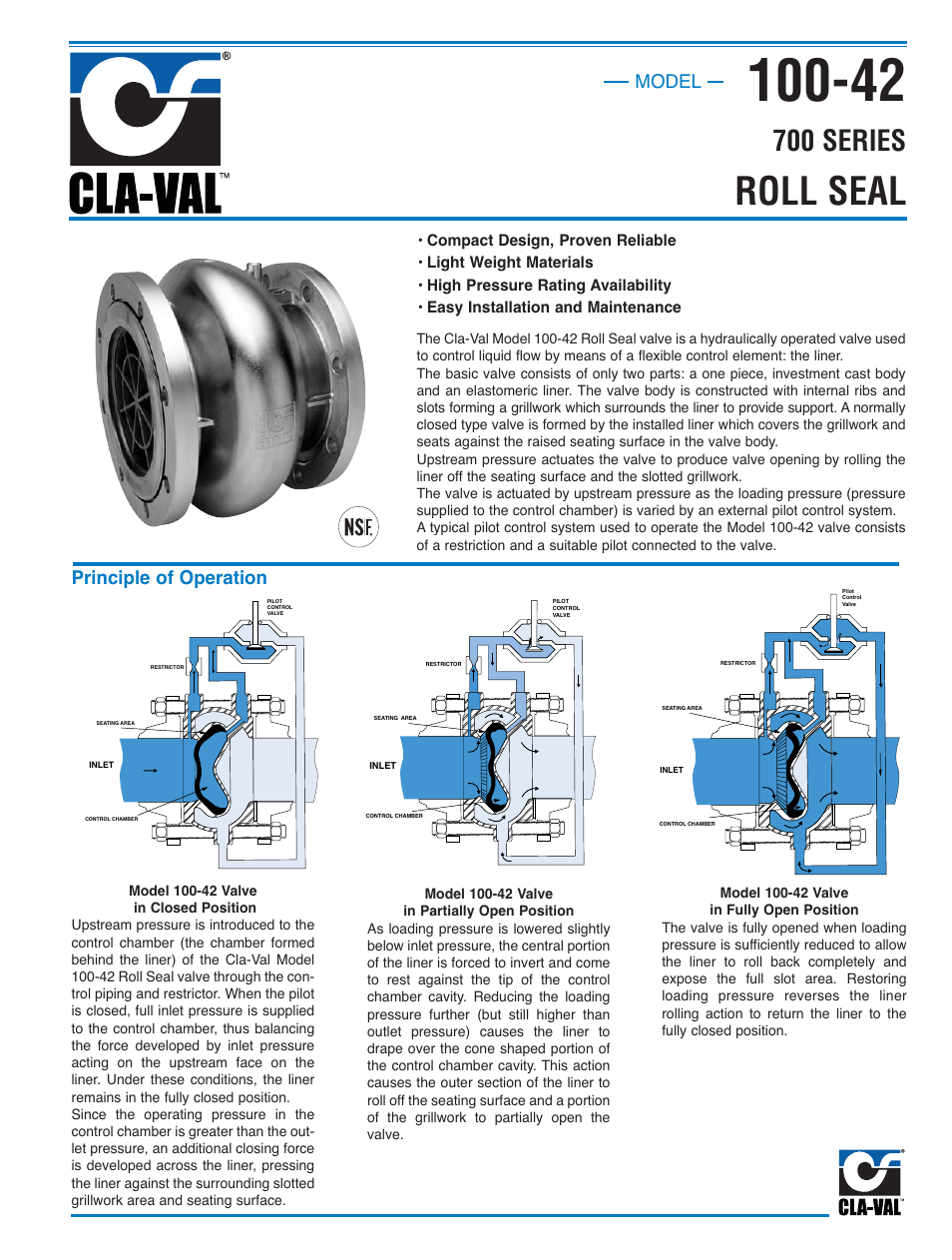 Roll seal, 700 series, Principle of operation | Model | Cla-Val 750-01 User Manual | Page 5 / 24