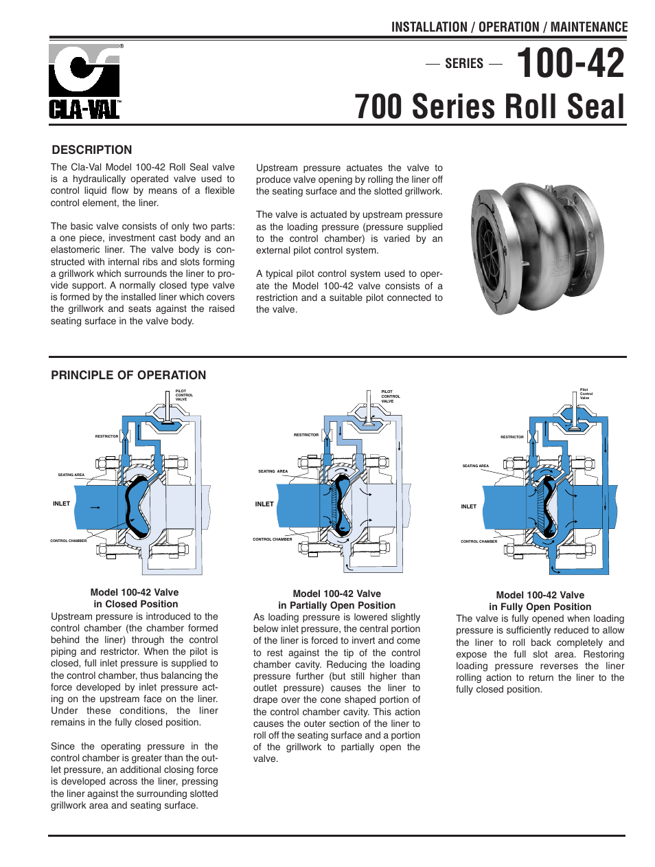 700 series roll seal, Installation / operation / maintenance, Series | Description principle of operation | Cla-Val 750-01 User Manual | Page 7 / 24