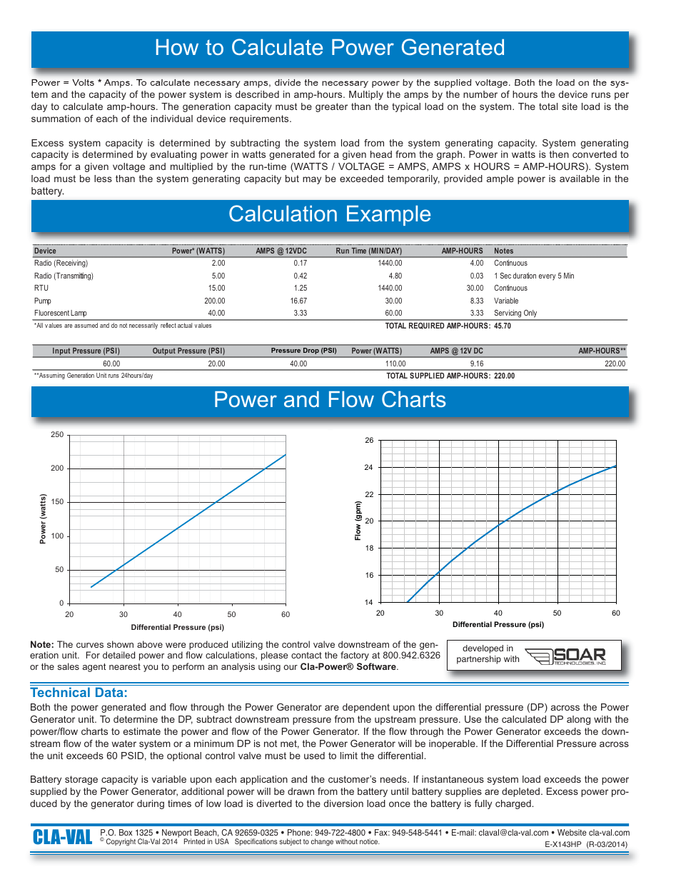 How to calculate power generated, Power and flow charts calculation example, Cla-val | Technical data | Cla-Val X143HP User Manual | Page 2 / 2