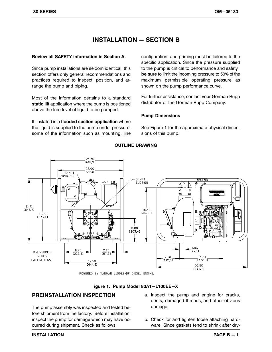 Installation - section b | Gorman-Rupp Pumps 83A1-L100EE-X 1215876 thru 1512372 User Manual | Page 8 / 29