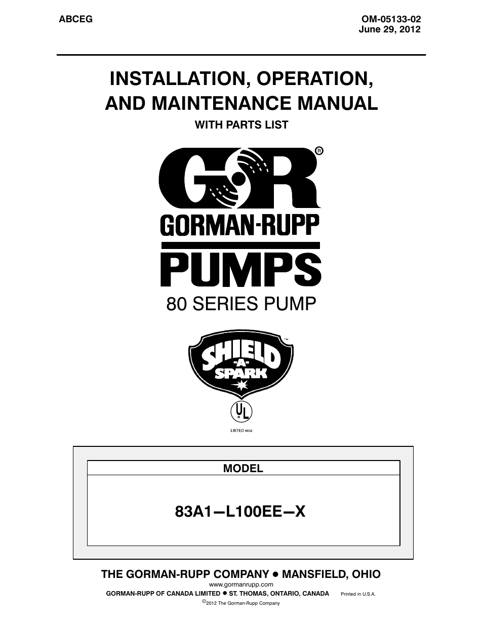 Gorman-Rupp Pumps 83A1-L100EE-X 1512373 and up User Manual | 29 pages