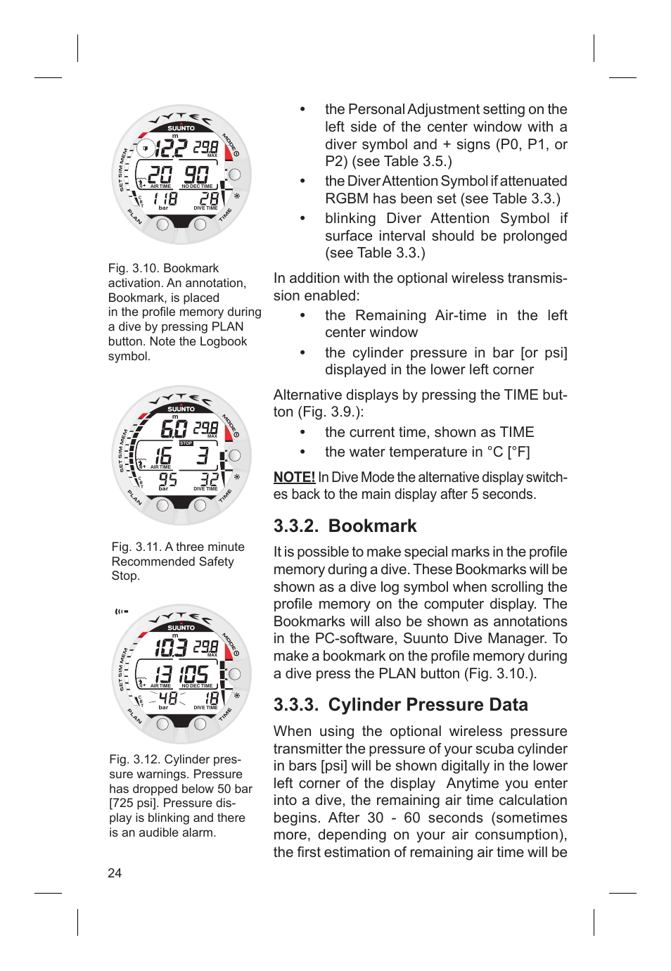 Bookmark, Cylinder pressure data | SUUNTO VYTEC DS User Manual | Page 26 / 86