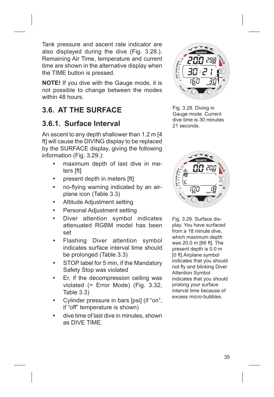 At the surface 3.6.1. surface interval | SUUNTO VYTEC DS User Manual | Page 37 / 86