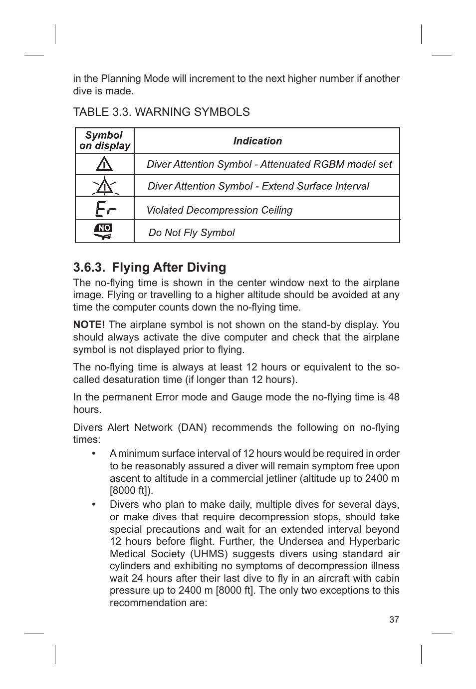 Flying after diving | SUUNTO VYTEC DS User Manual | Page 39 / 86