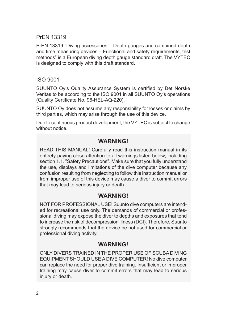 SUUNTO VYTEC DS User Manual | Page 4 / 86