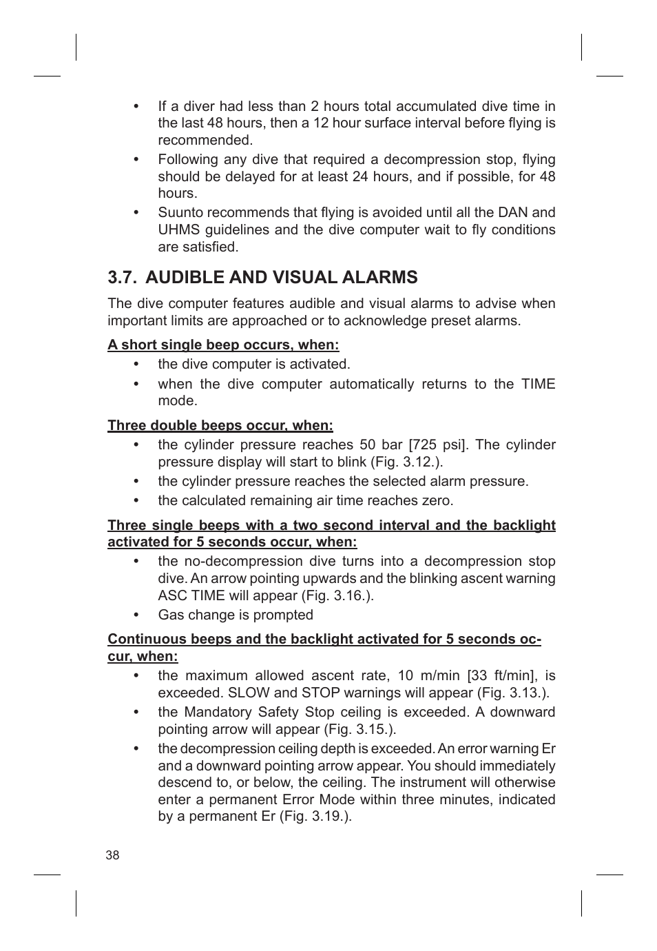 Audible and visual alarms | SUUNTO VYTEC DS User Manual | Page 40 / 86