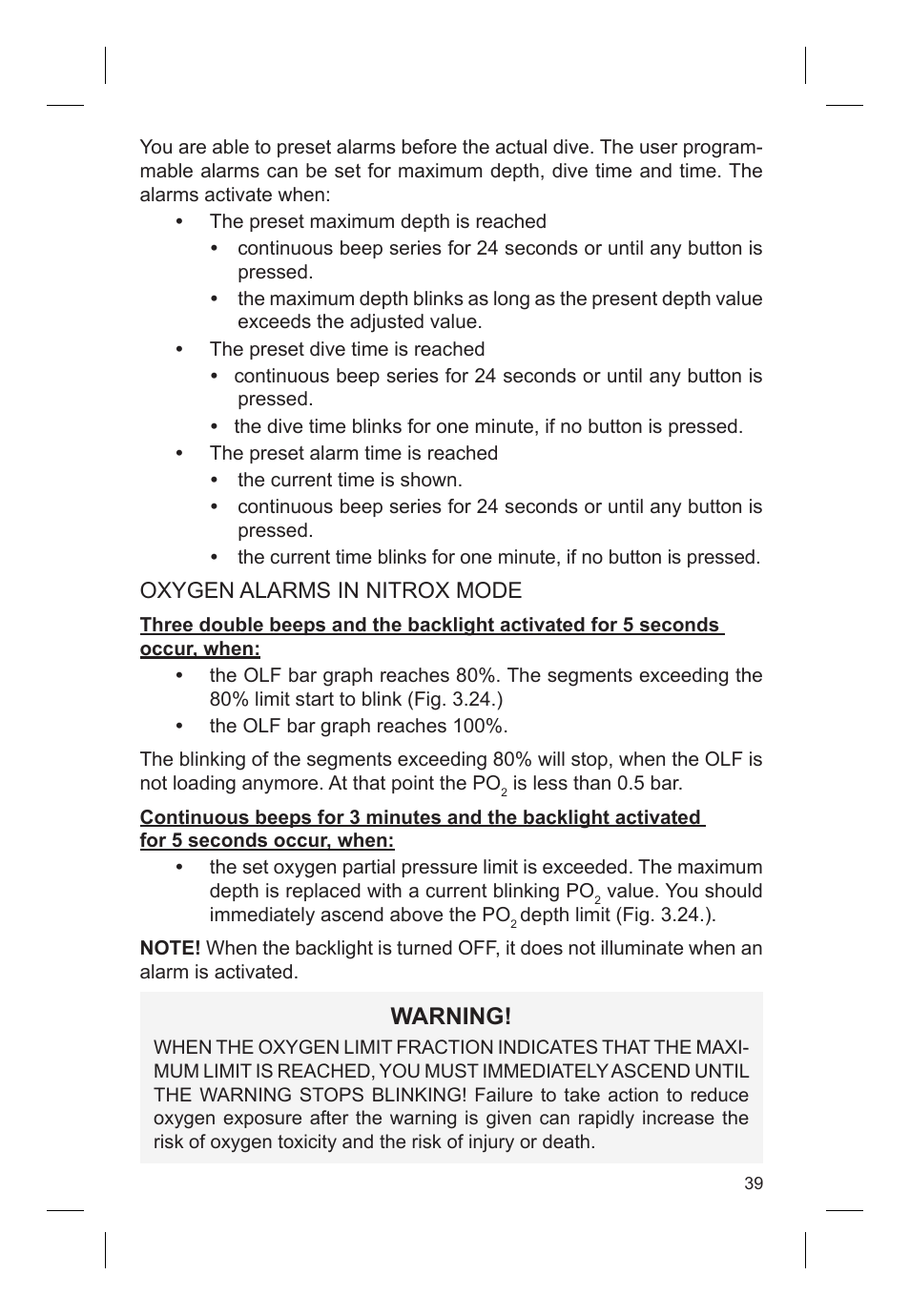 Warning | SUUNTO VYTEC DS User Manual | Page 41 / 86