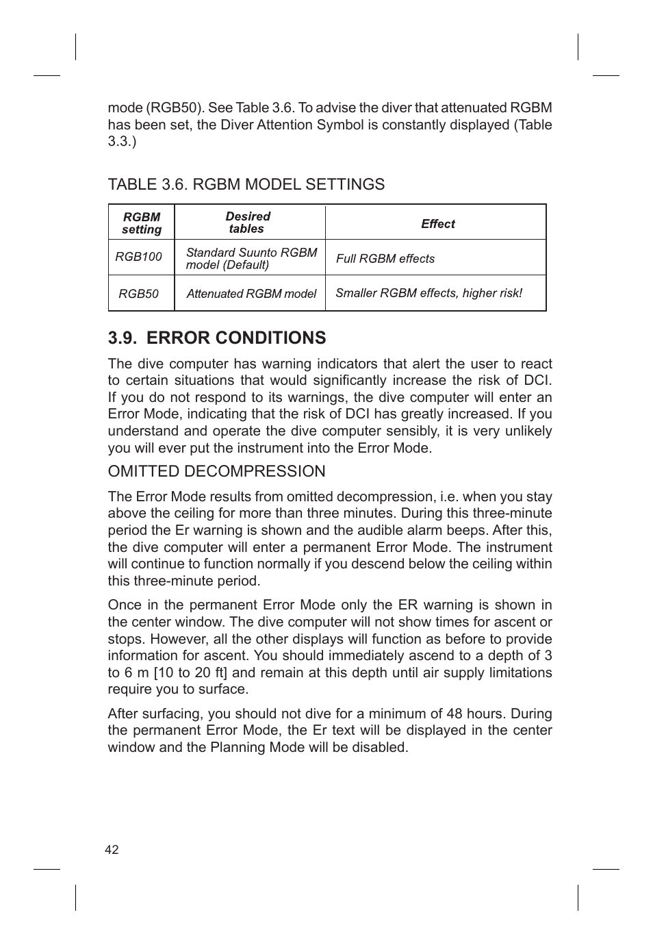 Error conditions | SUUNTO VYTEC DS User Manual | Page 44 / 86