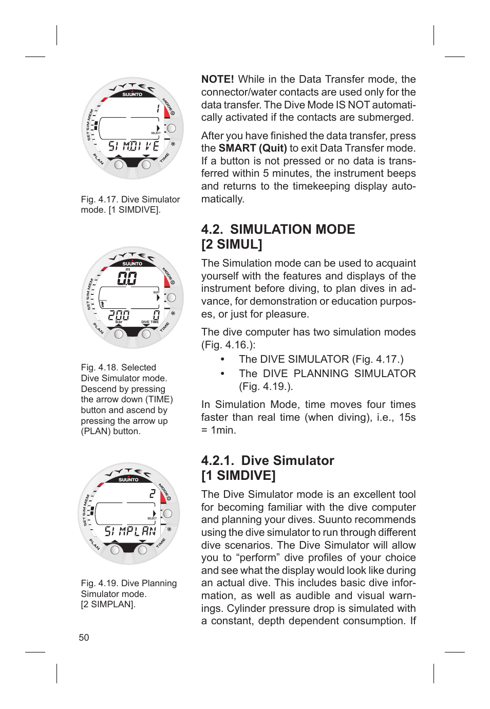 Simulation mode [2 simul, Dive simulator [1 simdive | SUUNTO VYTEC DS User Manual | Page 52 / 86