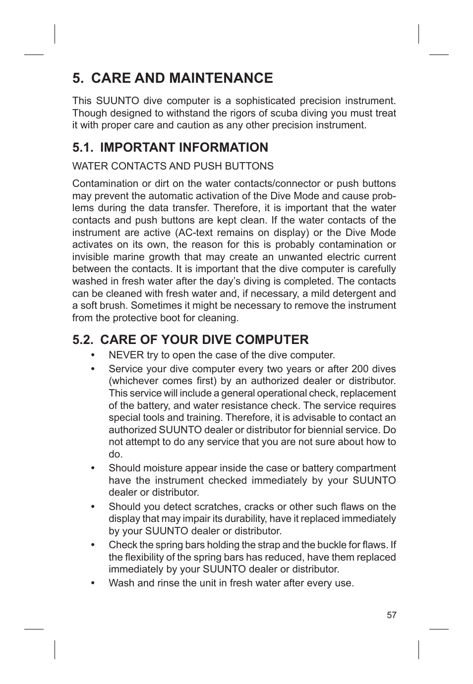 Care and maintenance, Important information, Care of your dive computer | SUUNTO VYTEC DS User Manual | Page 59 / 86