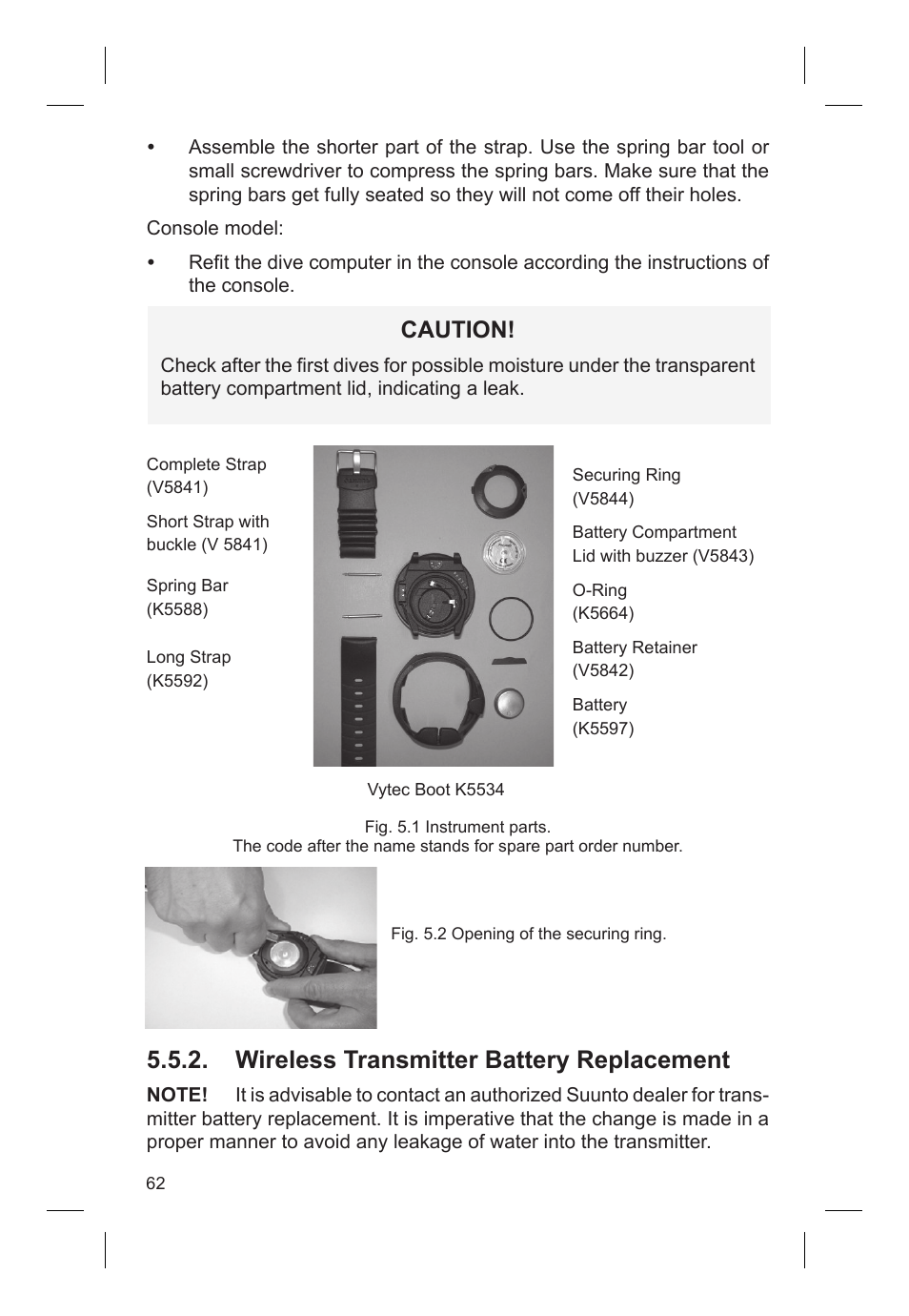 Wireless transmitter battery replacement, Caution | SUUNTO VYTEC DS User Manual | Page 64 / 86