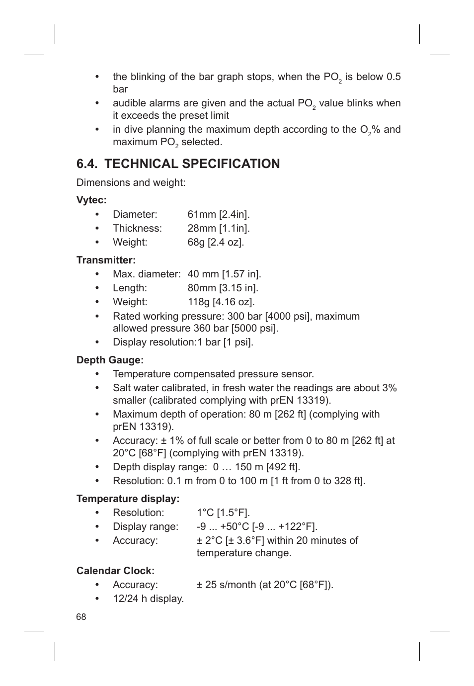 Technical specification | SUUNTO VYTEC DS User Manual | Page 70 / 86