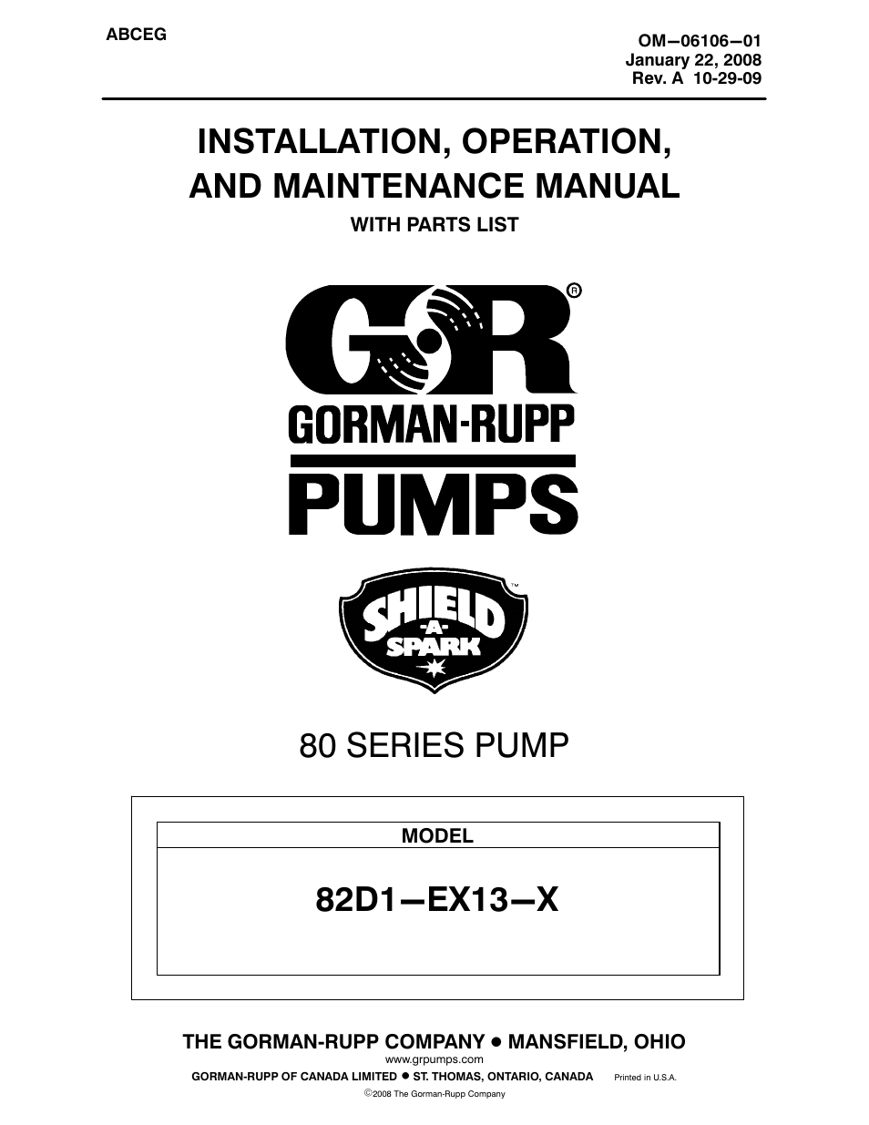 Gorman-Rupp Pumps 82D1-EX13-X 1390156 and up User Manual | 31 pages