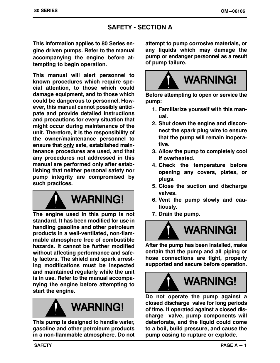 Safety - section a | Gorman-Rupp Pumps 82D1-EX13-X 1390156 and up User Manual | Page 6 / 31