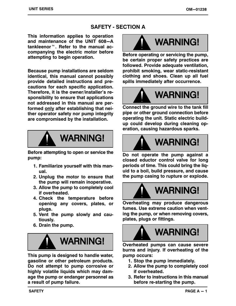 Safety - section a | Gorman-Rupp Pumps UNIT 608-A 1347755 thru 1395613 User Manual | Page 6 / 39