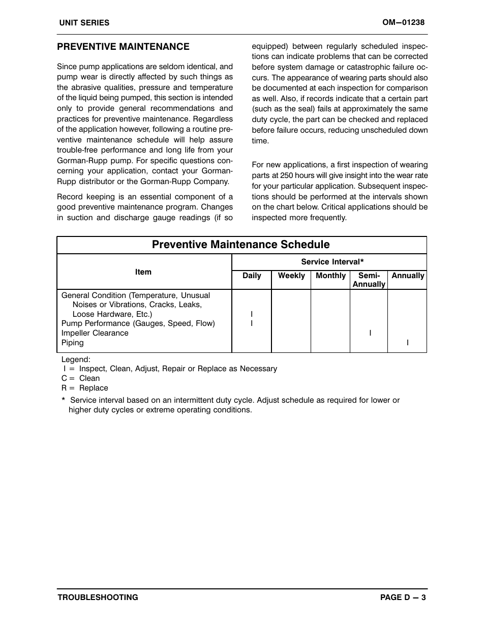 Preventive maintenance schedule | Gorman-Rupp Pumps UNIT 608-A 1395614 and up User Manual | Page 19 / 39