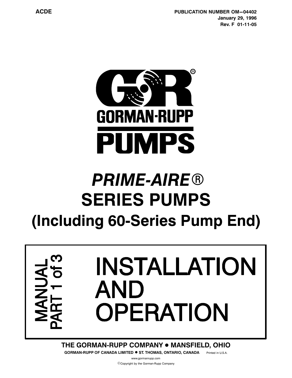 Gorman-Rupp Pumps PA6A60-4045D 1110032 thru 1115250 User Manual | 27 pages