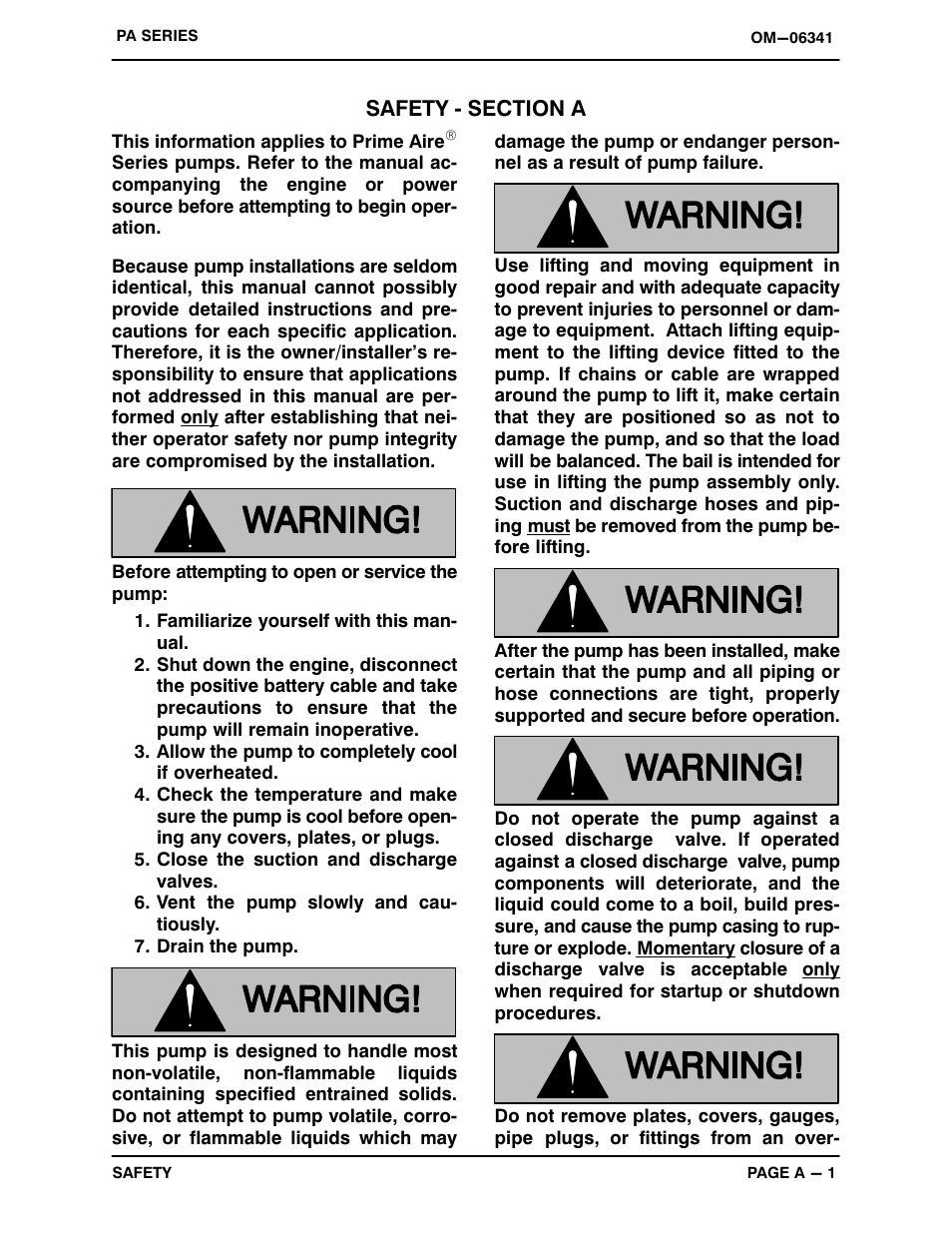 Safety - section a | Gorman-Rupp Pumps PA6C60-4045T-ESP 1450296 thru 1479000 User Manual | Page 6 / 52