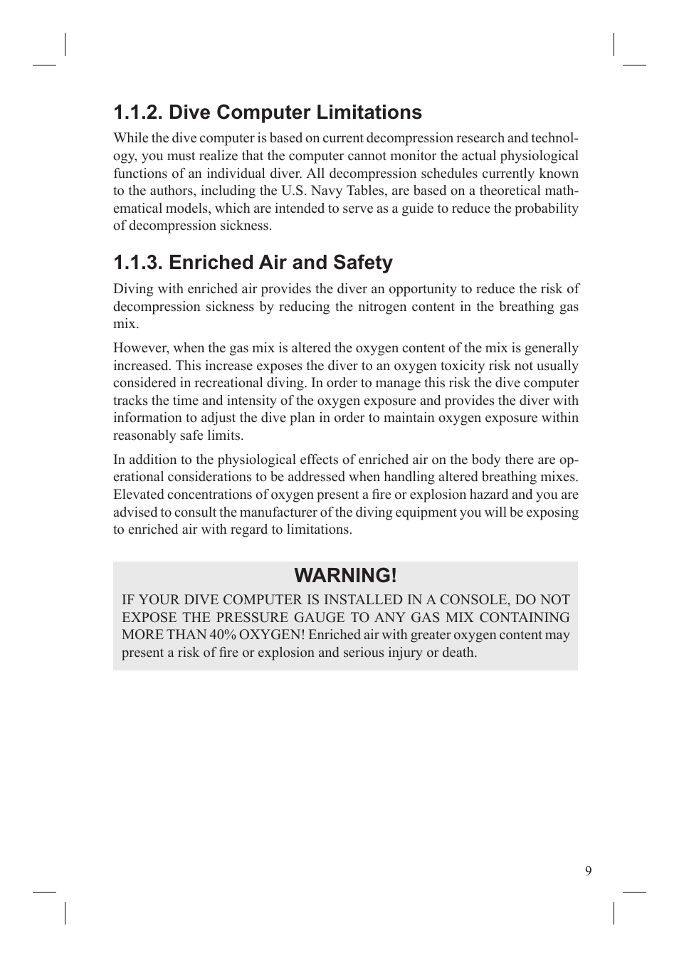 Dive computer limitations, Enriched air and safety, Warning | SUUNTO Vyper User Manual | Page 11 / 86